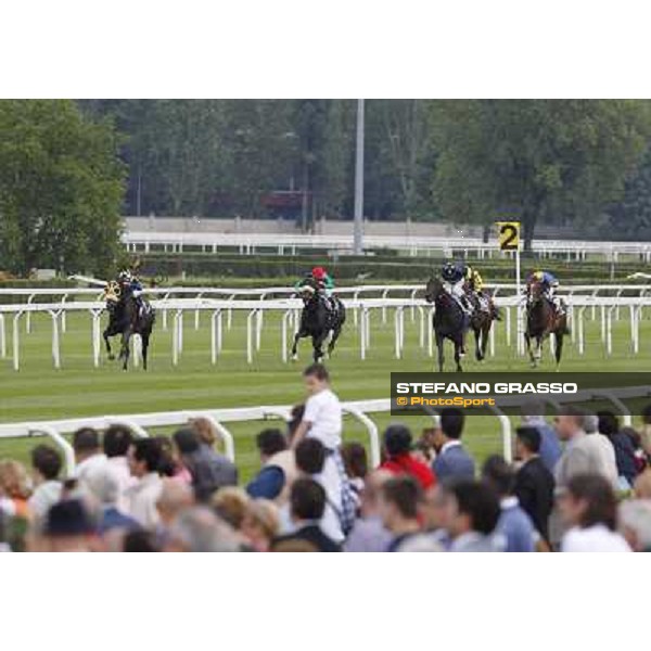 Cristian Demuro on Bit of Hell wins the Premio Giangiacomo Trivulzio beating Fabio Branca on Orpello Milano - San Siro galopp racecourse,10th june 2012 ph.Stefano Grasso