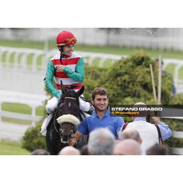 Cristian Demuro on Bit of Hell returns home after winning the Premio Giangiacomo Trivulzio Milano - San Siro galopp racecourse,10th june 2012 ph.Stefano Grasso