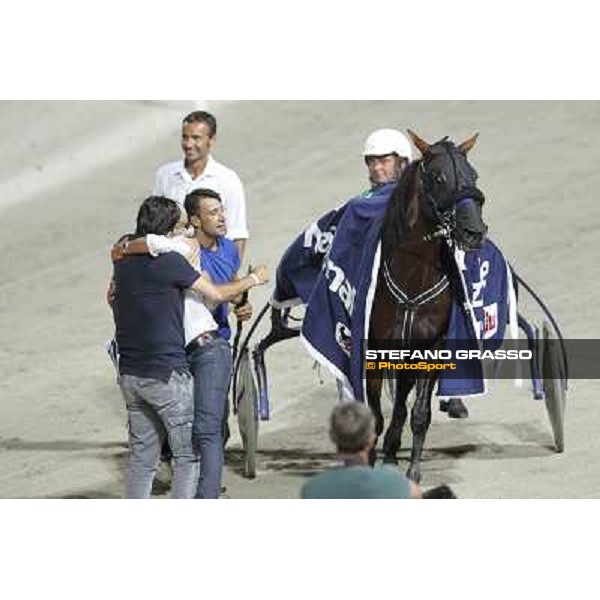 Enrico Bellei and Pascià Lest after winning the Gran Premio Nazionale - Mem.Gianni Ferraris Milano - San Siro trot racecourse, 30th june 2012 ph.Stefano Grasso