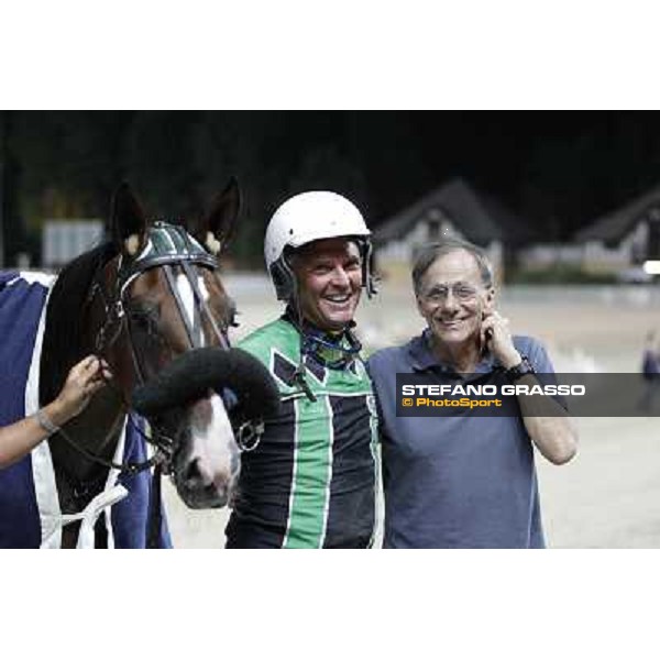 Enrico Bellei with Petra Inn Ronco and Roberto Vecchioni after winning the Gran Premio Nazionale filly Milano - San Siro trot racecourse, 30th june 2012 ph.Stefano Grasso