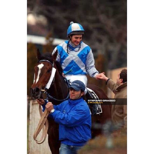 Stefano Luciani congratulates with Dirck Fuhrmann on Blu Santillana winner of 55.a Gran Corsa Siepi di Roma Rome Capannelle, 20th february 2005 ph. Stefano Grasso