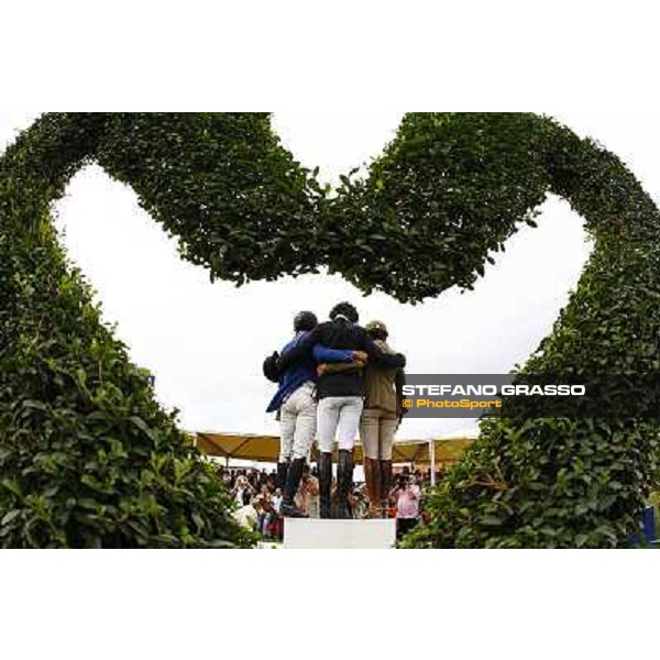 The podium of the Italian showjumping championship 2012 -Natale Chiaudani, Italian Champion - Lucia Vizzini second,Giovanni Consorti thirdArezzo, 14th july 2012ph.Stefano Grasso