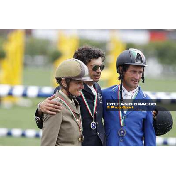 The podium of the Italian showjumping championship 2012 -Natale Chiaudani, Italian Champion - Lucia Vizzini second,Giovanni Consorti third Italian Senior showjumping championship Arezzo, 14th july 2012 ph.Stefano Grasso