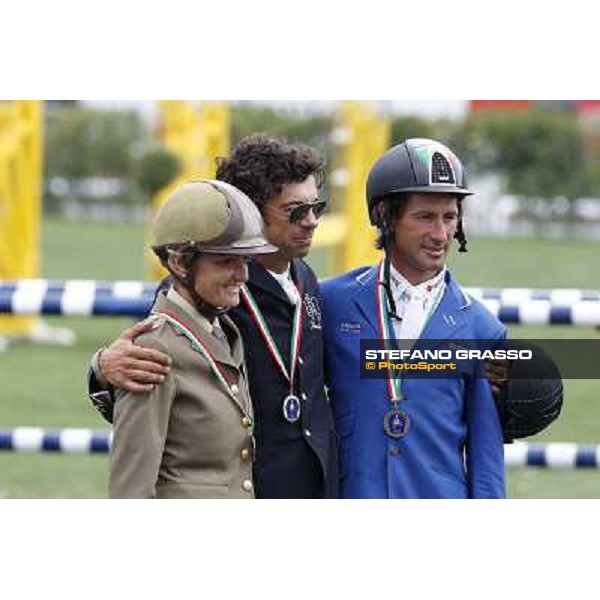 The podium of the Italian showjumping championship 2012 -Natale Chiaudani, Italian Champion - Lucia Vizzini second,Giovanni Consorti third Italian Senior showjumping championship Arezzo, 14th july 2012 ph.Stefano Grasso