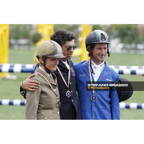 The podium of the Italian showjumping championship 2012 -Natale Chiaudani, Italian Champion - Lucia Vizzini second,Giovanni Consorti third Italian Senior showjumping championship Arezzo, 14th july 2012 ph.Stefano Grasso