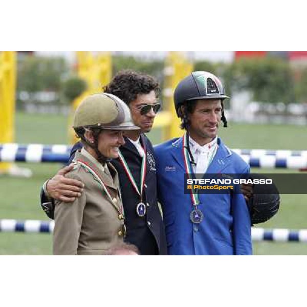 The podium of the Italian showjumping championship 2012 -Natale Chiaudani, Italian Champion - Lucia Vizzini second,Giovanni Consorti third Italian Senior showjumping championship Arezzo, 14th july 2012 ph.Stefano Grasso