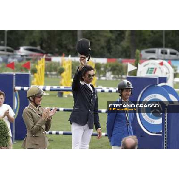 The podium of the Italian showjumping championship 2012 -Natale Chiaudani, Italian Champion - Lucia Vizzini second,Giovanni Consorti third Italian Senior showjumping championship Arezzo, 14th july 2012 ph.Stefano Grasso