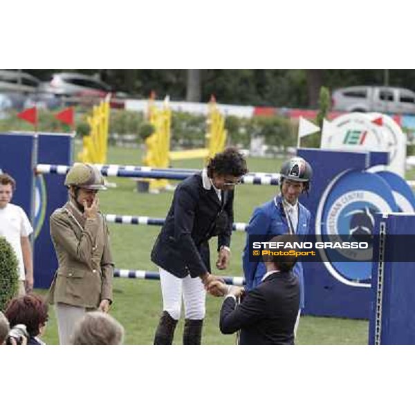 The podium of the Italian showjumping championship 2012 -Natale Chiaudani, Italian Champion - Lucia Vizzini second,Giovanni Consorti third Italian Senior showjumping championship Arezzo, 14th july 2012 ph.Stefano Grasso