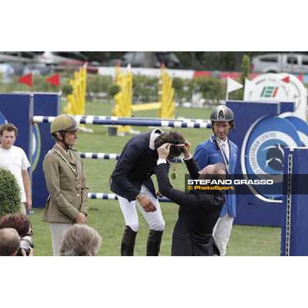 The podium of the Italian showjumping championship 2012 -Natale Chiaudani, Italian Champion - Lucia Vizzini second,Giovanni Consorti third Italian Senior showjumping championship Arezzo, 14th july 2012 ph.Stefano Grasso