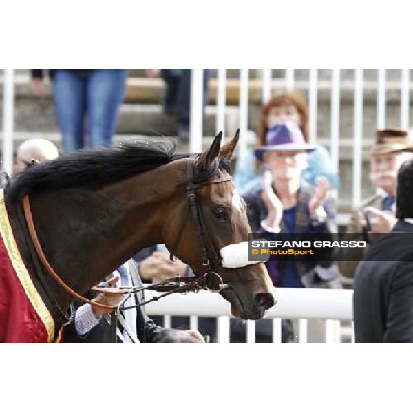 Olivier Peslier on Solemia wins the Qatar Prix de L\'Arc de Triomphe beating Christophe Soumillon on Orfevre Paris - Longchamp racecourse 7th oct..2012 ph.Stefano Grasso