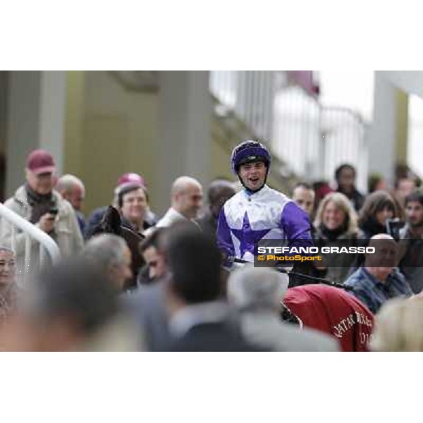 Umberto Rispoli on Molly Malone exults after winning the Prix du Cadran Paris, 7th oct.2012 ph.Stefano Grasso