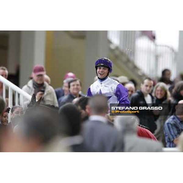 Umberto Rispoli on Molly Malone exults after winning the Prix du Cadran Paris, 7th oct.2012 ph.Stefano Grasso