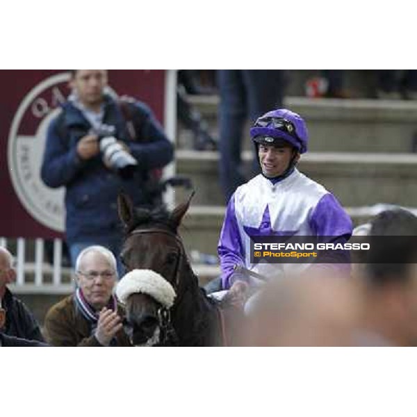 Umberto Rispoli on Molly Malone exults after winning the Prix du Cadran Paris, 7th oct.2012 ph.Stefano Grasso