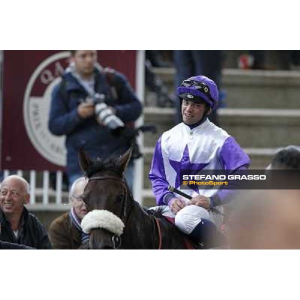 Umberto Rispoli on Molly Malone exults after winning the Prix du Cadran Paris, 7th oct.2012 ph.Stefano Grasso