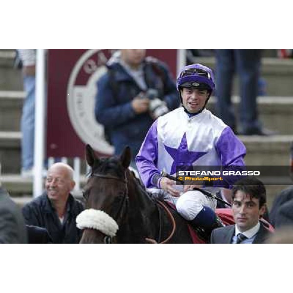 Umberto Rispoli on Molly Malone exults after winning the Prix du Cadran Paris, 7th oct.2012 ph.Stefano Grasso