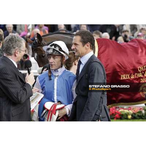 Paris - Longchamp racecourse congratulations for Olivier Peslier,Solemia and trainer Laffon-Parias after winning the Qatar Prix de l\'Arc de Triomphe Paris, 7th oct.2012 ph.Stefano Grasso