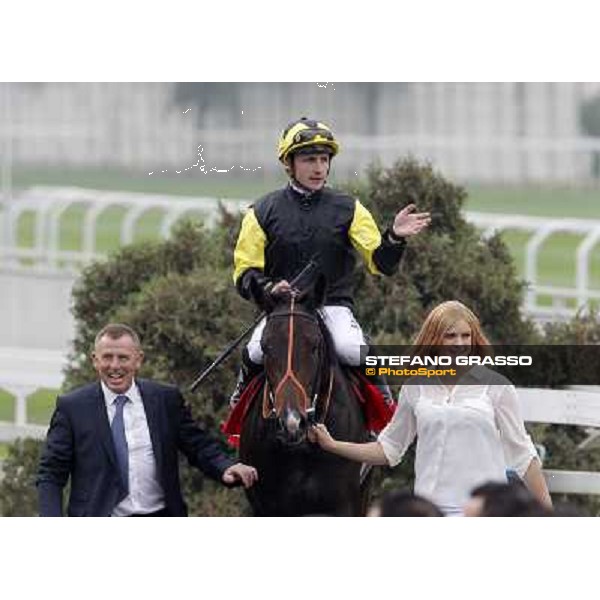 Stephane Pasquier on Law Enforcement and his connection return home after winning the Premio Gran Criterium - Milano - San Siro racecourse, 13th oct.2012 ph.Stefano Grasso