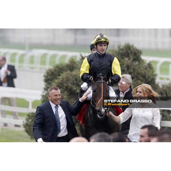 Stephane Pasquier on Law Enforcement and his connection return home after winning the Premio Gran Criterium - Milano - San Siro racecourse, 13th oct.2012 ph.Stefano Grasso
