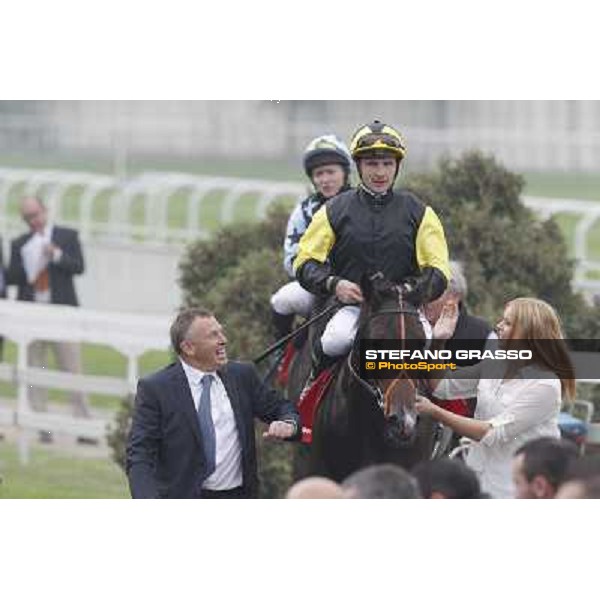 Stephane Pasquier on Law Enforcement and his connection return home after winning the Premio Gran Criterium - Milano - San Siro racecourse, 13th oct.2012 ph.Stefano Grasso