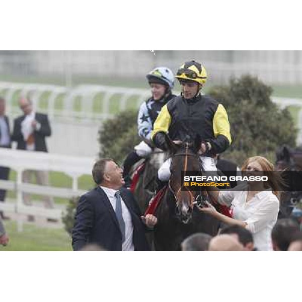 Stephane Pasquier on Law Enforcement and his connection return home after winning the Premio Gran Criterium - Milano - San Siro racecourse, 13th oct.2012 ph.Stefano Grasso