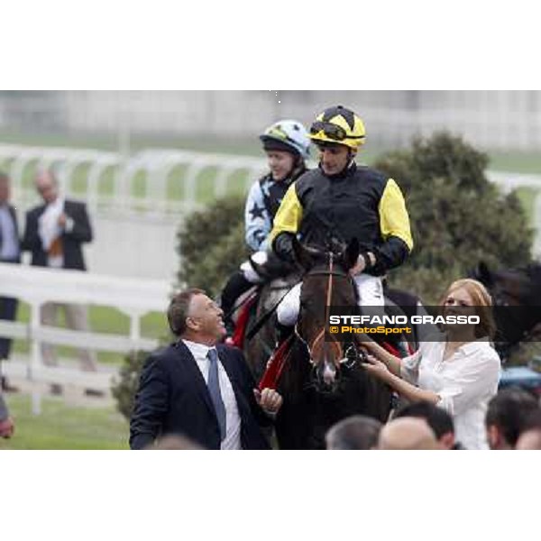 Stephane Pasquier on Law Enforcement and his connection return home after winning the Premio Gran Criterium - Milano - San Siro racecourse, 13th oct.2012 ph.Stefano Grasso