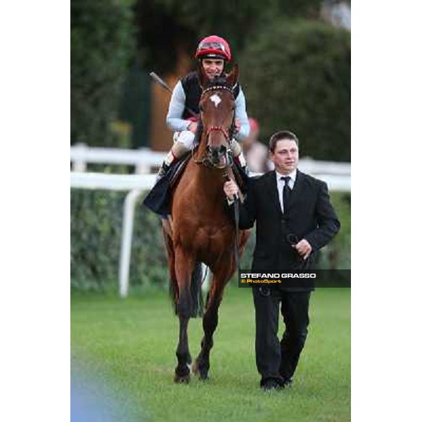 Andrea Atzeni on Sortilege returns home after winning the Gran Premio Longines Lydia Tesio Rome, Capannelle racecourse 28th october 2012 ph.Stefano Grasso