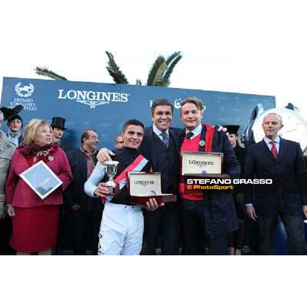 The prize giving of the Gran Premio Longines Lydia Tesio . Andrea Atzeni, Juan Carlos Capelli,Holger Faust and Elio Pautasso Rome, Capannelle racecourse 28th october 2012 ph.Stefano Grasso