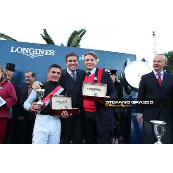 The prize giving of the Gran Premio Longines Lydia Tesio . Andrea Atzeni, Juan Carlos Capelli,Holger Faust and Elio Pautasso Rome, Capannelle racecourse 28th october 2012 ph.Stefano Grasso
