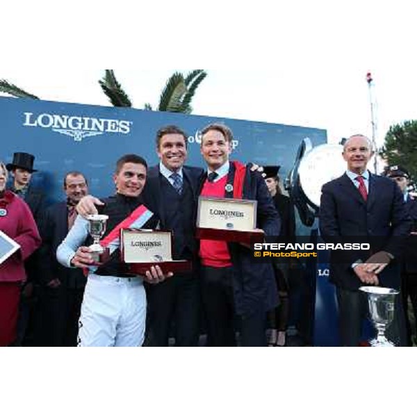 The prize giving of the Gran Premio Longines Lydia Tesio . Andrea Atzeni, Juan Carlos Capelli,Holger Faust and Elio Pautasso Rome, Capannelle racecourse 28th october 2012 ph.Stefano Grasso