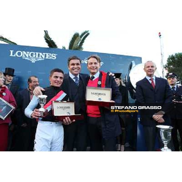 The prize giving of the Gran Premio Longines Lydia Tesio . Andrea Atzeni, Juan Carlos Capelli,Holger Faust and Elio Pautasso Rome, Capannelle racecourse 28th october 2012 ph.Stefano Grasso