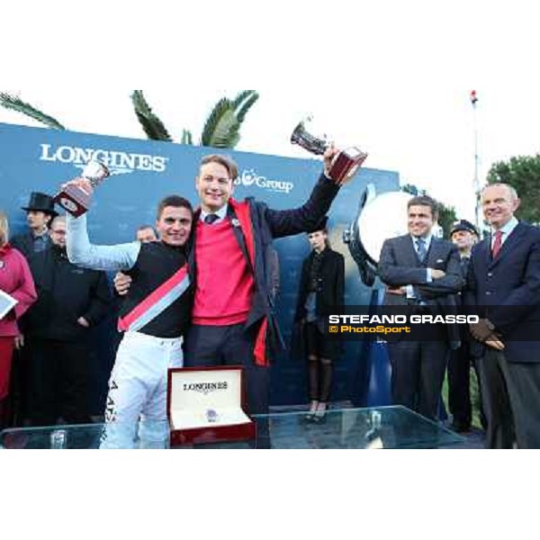 The prize giving of the Gran Premio Longines Lydia Tesio . Andrea Atzeni, Juan Carlos Capelli,Holger Faust and Elio Pautasso Rome, Capannelle racecourse 28th october 2012 ph.Stefano Grasso