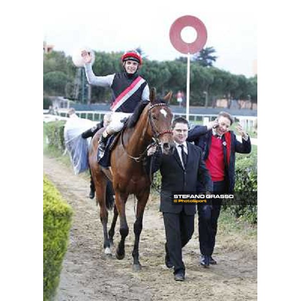 Andrea Atzeni on Sortilege celebrates with the owner after winning the Gran Premio Longines Lydia Tesio Rome, Capannelle racecourse 28th october 2012 ph.Stefano Grasso