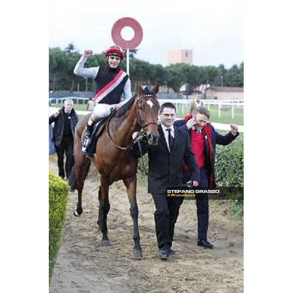 Andrea Atzeni on Sortilege celebrates with the owner after winning the Gran Premio Longines Lydia Tesio Rome, Capannelle racecourse 28th october 2012 ph.Stefano Grasso
