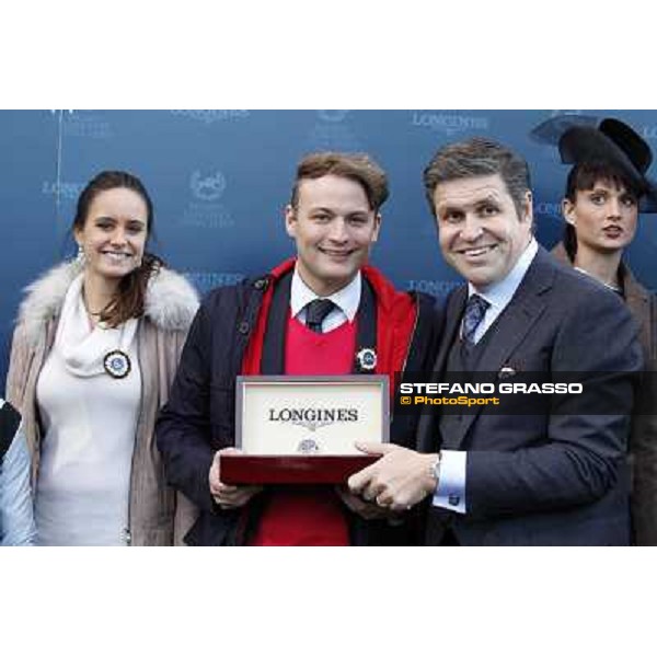 The prize giving ceremony of the Gran Premio Longines Lydia Tesio - Juan Carlos Capelli and Sortilege\'s owner Holger Faust Rome, Capannelle racecourse 28th october 2012 ph.Stefano Grasso