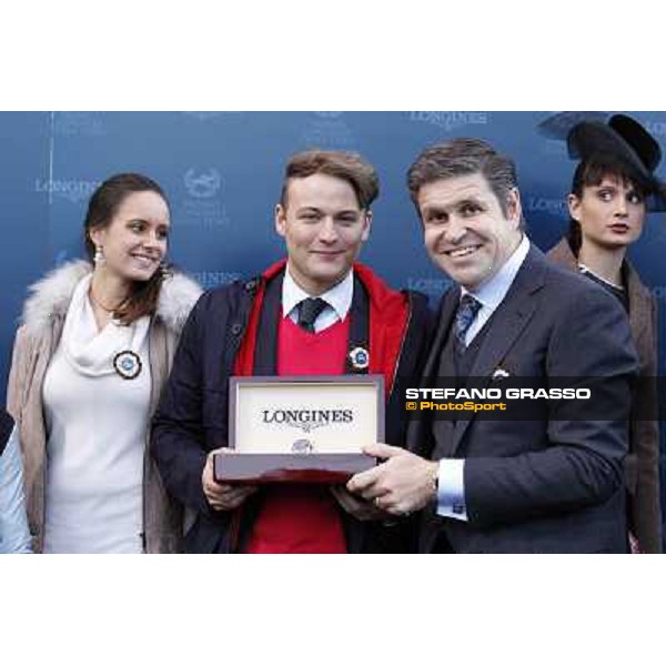 The prize giving ceremony of the Gran Premio Longines Lydia Tesio - Juan Carlos Capelli and Sortilege\'s owner Holger Faust Rome, Capannelle racecourse 28th october 2012 ph.Stefano Grasso