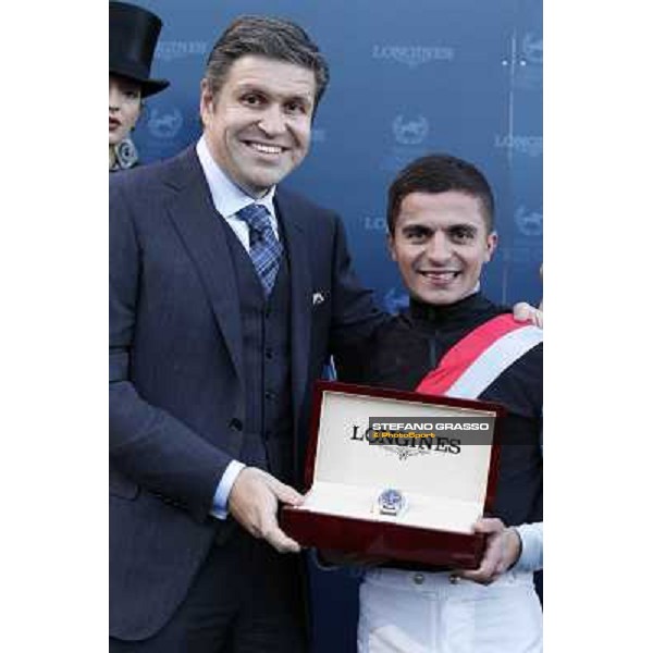 The prize giving ceremony of the Gran Premio Longines Lydia Tesio - Juan Carlos Capelli and Andrea Atzeni Rome, Capannelle racecourse 28th october 2012 ph.Stefano Grasso