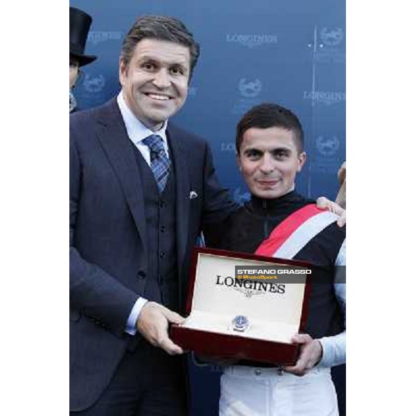 The prize giving ceremony of the Gran Premio Longines Lydia Tesio - Juan Carlos Capelli and Andrea Atzeni Rome, Capannelle racecourse 28th october 2012 ph.Stefano Grasso