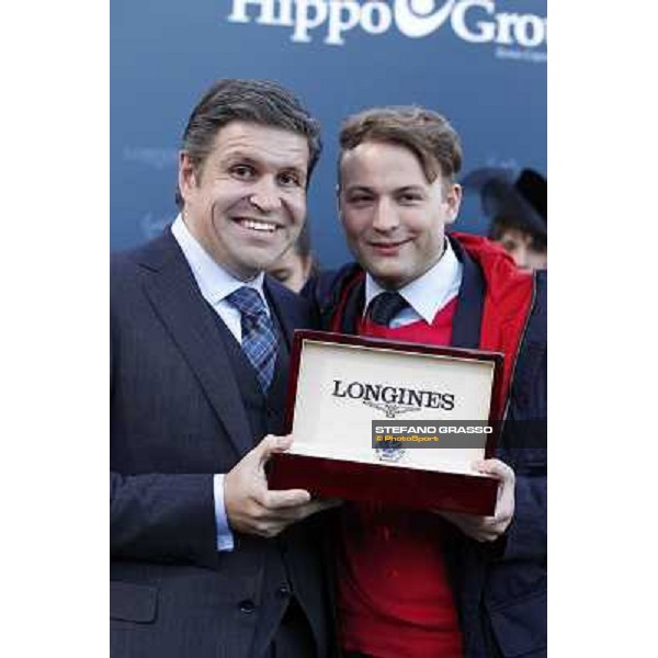 The prize giving ceremony of the Gran Premio Longines Lydia Tesio - Juan Carlos Capelli and Sortilege\'s owner Holger Faust Rome, Capannelle racecourse 28th october 2012 ph.Stefano Grasso