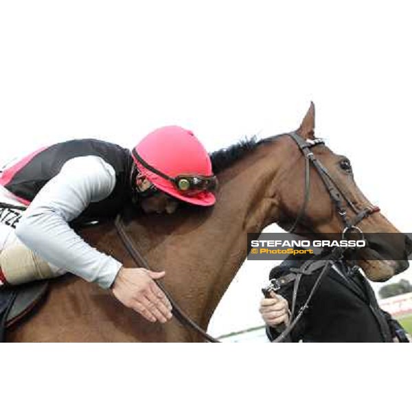 Andrea Atzeni celebrates on Sortilege after winning the Gran Premio Longines Lydia Tesio Rome, Capannelle racecourse 28th october 2012 ph.Stefano Grasso