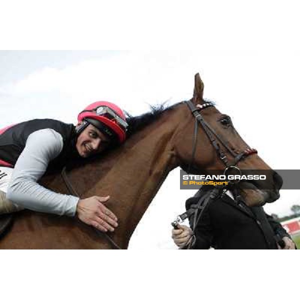 Andrea Atzeni celebrates on Sortilege after winning the Gran Premio Longines Lydia Tesio Rome, Capannelle racecourse 28th october 2012 ph.Stefano Grasso