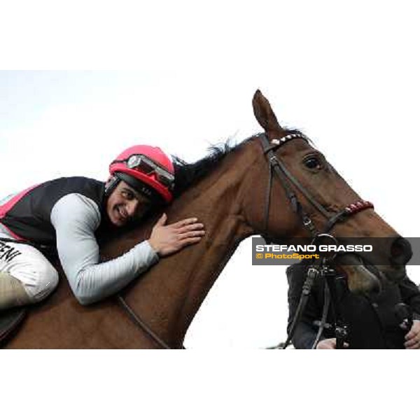 Andrea Atzeni celebrates on Sortilege after winning the Gran Premio Longines Lydia Tesio Rome, Capannelle racecourse 28th october 2012 ph.Stefano Grasso