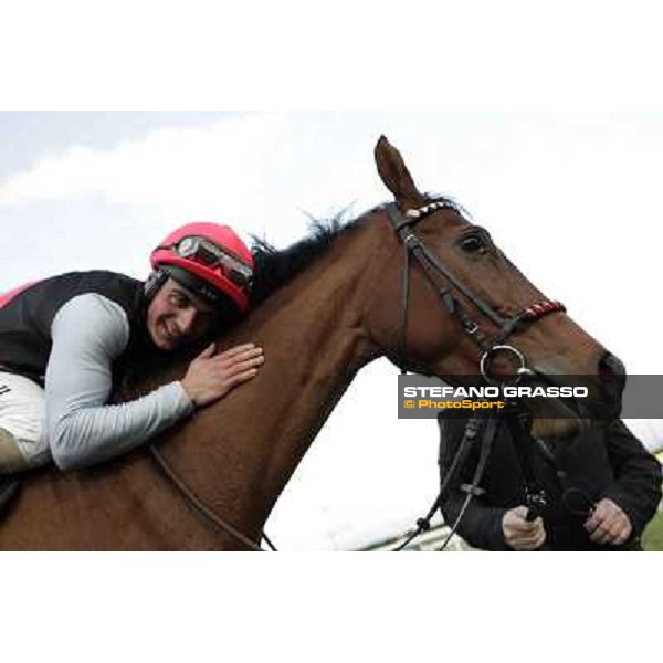 Andrea Atzeni celebrates on Sortilege after winning the Gran Premio Longines Lydia Tesio Rome, Capannelle racecourse 28th october 2012 ph.Stefano Grasso