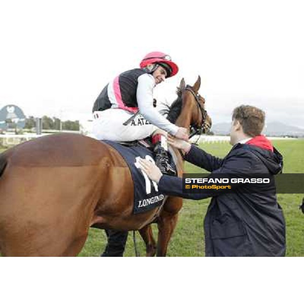 Andrea Atzeni on Sortilege celebrates with the owner after winning the Gran Premio Longines Lydia Tesio Rome, Capannelle racecourse 28th october 2012 ph.Stefano Grasso