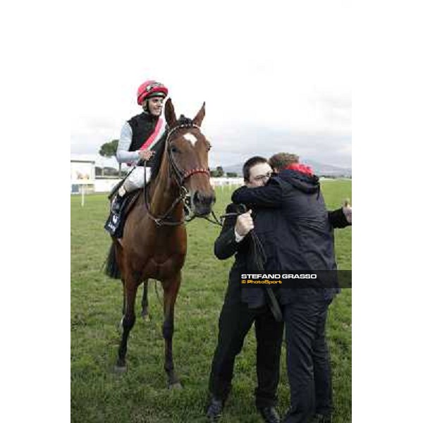 Andrea Atzeni on Sortilege celebrates with the owner after winning the Gran Premio Longines Lydia Tesio Rome, Capannelle racecourse 28th october 2012 ph.Stefano Grasso