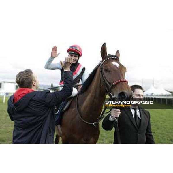 Andrea Atzeni on Sortilege celebrates with the owner after winning the Gran Premio Longines Lydia Tesio Rome, Capannelle racecourse 28th october 2012 ph.Stefano Grasso