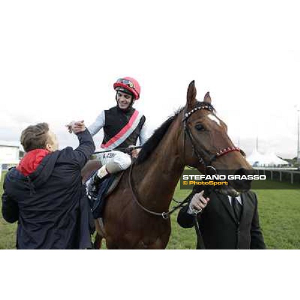Andrea Atzeni on Sortilege celebrates with the owner after winning the Gran Premio Longines Lydia Tesio Rome, Capannelle racecourse 28th october 2012 ph.Stefano Grasso