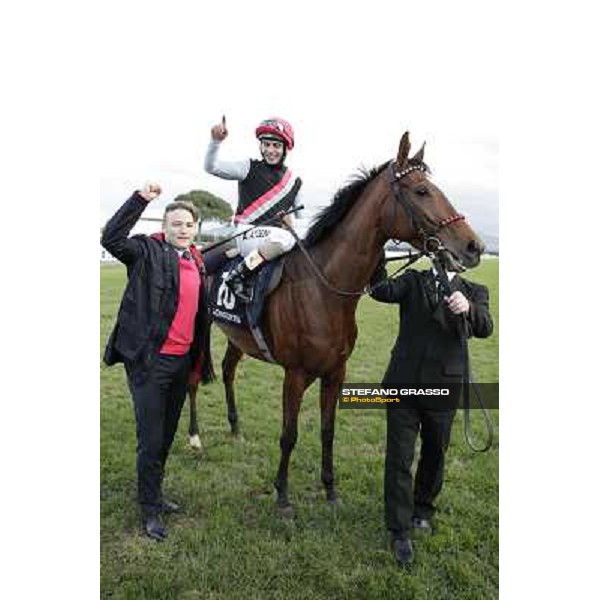 Andrea Atzeni on Sortilege celebrates with the owner after winning the Gran Premio Longines Lydia Tesio Rome, Capannelle racecourse 28th october 2012 ph.Stefano Grasso