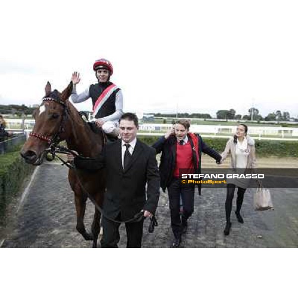 Andrea Atzeni on Sortilege celebrates with the owner after winning the Gran Premio Longines Lydia Tesio Rome, Capannelle racecourse 28th october 2012 ph.Stefano Grasso