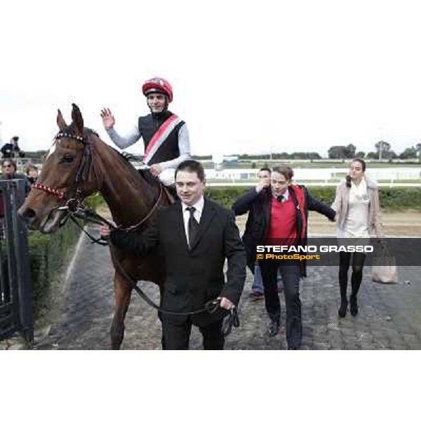 Andrea Atzeni on Sortilege celebrates with the owner after winning the Gran Premio Longines Lydia Tesio Rome, Capannelle racecourse 28th october 2012 ph.Stefano Grasso