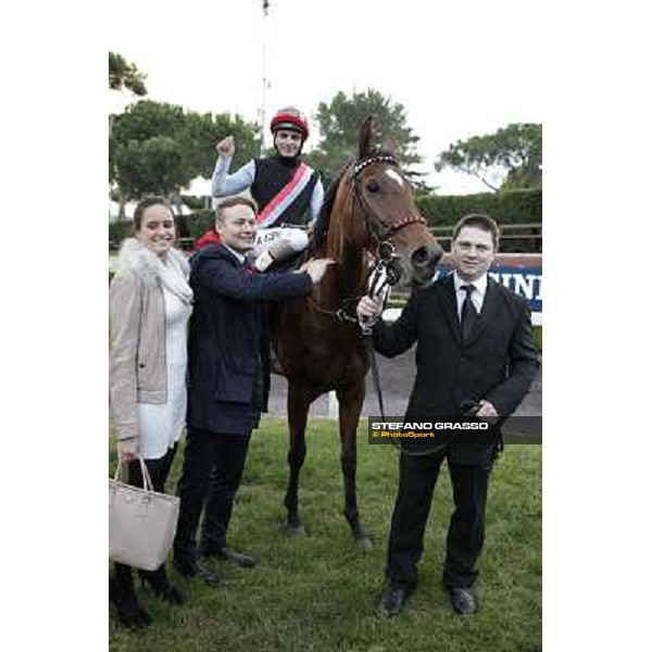Andrea Atzeni on Sortilege celebrates with the owner after winning the Gran Premio Longines Lydia Tesio Rome, Capannelle racecourse 28th october 2012 ph.Stefano Grasso